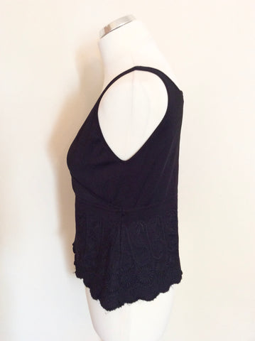 KAREN MILLEN BLACK EMBROIDERED SLEEVELESS FINE KNIT TOP SIZE 3 UK 12