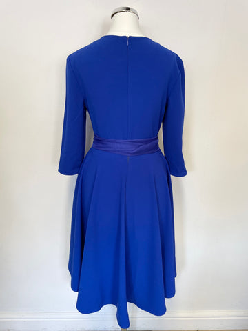 VALENTINO ROMA ROYAL BLUE 3/4 SLEEVE FIT & FLARE DRESS SIZE S UK SIZE 8