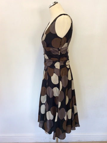 MONSOON BROWN,BLACK & SILVER SPOT SILK DRESS SIZE 12