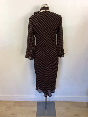 PATSY SEDDON FOR PHASE EIGHT BROWN & BLACK CHECK TIE NECK DRESS SIZE 14