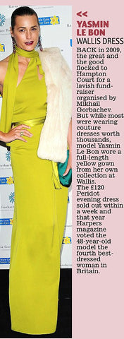 YASMIN LE BON LIME GREEN SILK LONG SPECIAL OCCASION DRESS SIZE 16