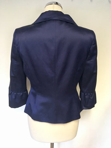 LK BENNETT DARK BLUE SATIN SPECIAL OCCASION JACKET SIZE 12