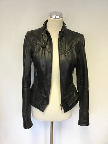 TED BAKER BLACK SOFT LEATHER BIKER JACKET SIZE 4 UK SIZE 8/10