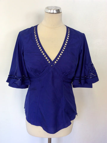 BRAND NEW KAREN MILLEN BLUE SILK TOP SIZE 12