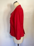 HOBBS RED SILK & LINEN COLLARLESS JACKET SIZE 12