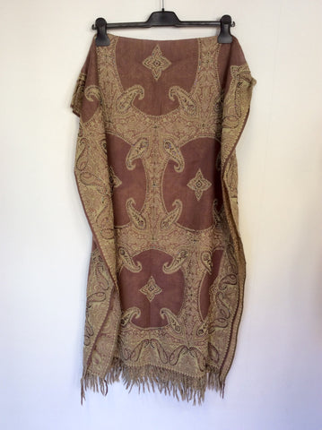 BRAND NEW LIGHT BROWN & CREAM BEADED PRINT WOOL WRAP/SCARF