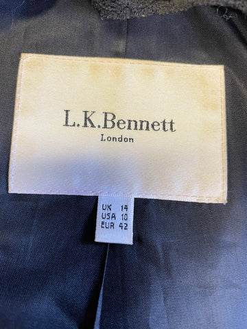 LK BENNETT BLACK WOOL BLEND TAILORED JACKET WITH TIE BELT SIZE 14