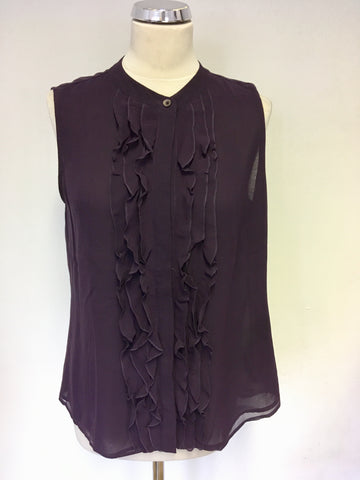 BRAND NEW KAREN MILLEN AUBERGINE WITH SILK FRILL TRIM SLEEVELESS TOP SIZE 14