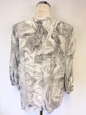 PURE COLLECTION GREY & WHITE PRINT 3/4 SLEEVE SILK BLOUSE SIZE 10