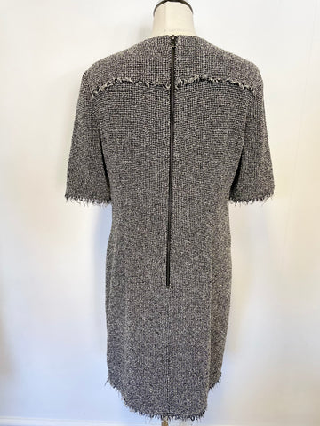 LK BENNETT DARYA BLACK & CREAM TWEED SHORT SLEEVE SHIFT DRESS SIZE 14