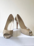 LK BENNETT CAMEL PATENT LEATHER  PEEPTOE HEELS & MATCHING CLUTCH BAG SIZE 5/38