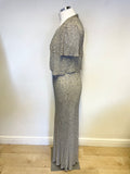 HOBBS SILVER GREY BEADED & SEQUINNED LONG HALTERNECK DRESS & MATCHING BOLERO SIZE 12