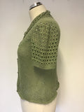 WHISTLES GREEN CROCHET KNIT SHORT SLEEVE CARDIGAN SIZE 2 UK 10/12