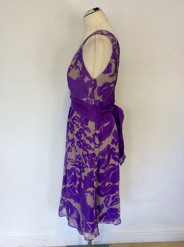 COAST PURPLE FLORAL PRINT SILK SPECIAL OCCASION DRESS SIZE 14