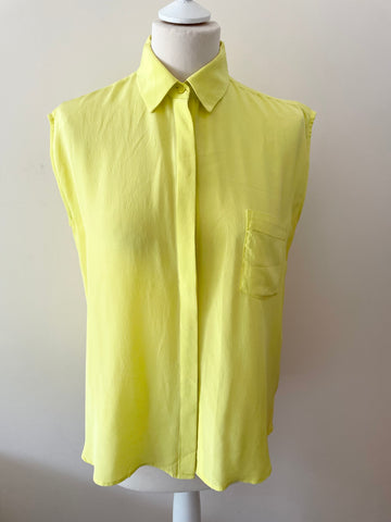 LK BENNETT TOLEDOS CITRUS YELLOW 100% SILK SLEEVELESS BLOUSE SIZE 12