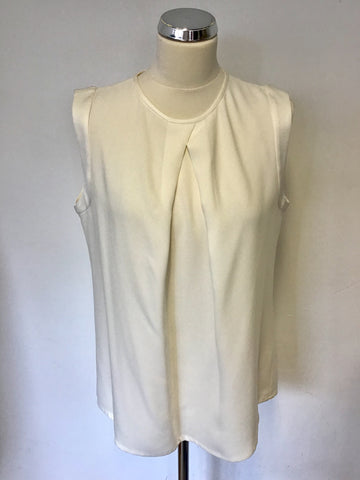 LK BENNETT MALEA IVORY PLEATED FRONT SLEEVELESS TOP SIZE 14