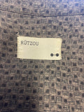 RUTZOU BEIGE & GREY SMALL CHECK PRINT 100% SILK FRILLED HEM BELTED DRESS SIZE 38 UK 10