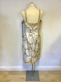 BRAND NEW MASCARA PALE GOLD & IVORY FLORAL PRINT PENCIL DRESS & BOLERO JACKET SIZE 16