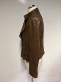 MANGO BROWN SOFT LEATHER BIKER JACKET SIZE L