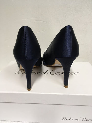 ROLAND CARTIER NAVY BLUE SATIN HEELS SIZE 5/38