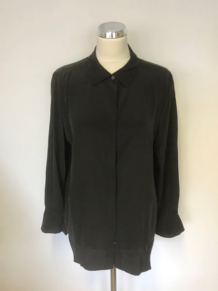 BRAND NEW THE WHITE COMPANY BLACK SILK SPLIT CUFF SHIRT SIZE 14