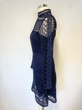 PARISIAN NAVY BLUE LACE HIGH NECK LONG SLEEVE A LINE DRESS SIZE 8