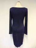 ISABEL DE PEDRO BLUE & BLACK PRINT LONG SLEEVE STRETCH BODYCON DRESS SIZE 12