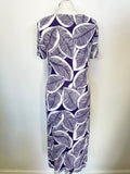 HOBBS PURPLE & WHITE LEAF PRINT SHORT SLEEVE STRETCH JERSEY DRESS SIZE 12