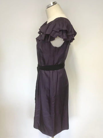 COAST PURPLE SILK FRILL CAP SLEEVE TIE WAIST SPECIAL OCCASION DRESS SIZE 12