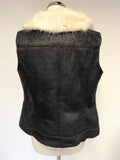 MINT VELVET BLACK FAUX SHEEPSKIN & IVORY FUR TRIM GILET SIZE 10