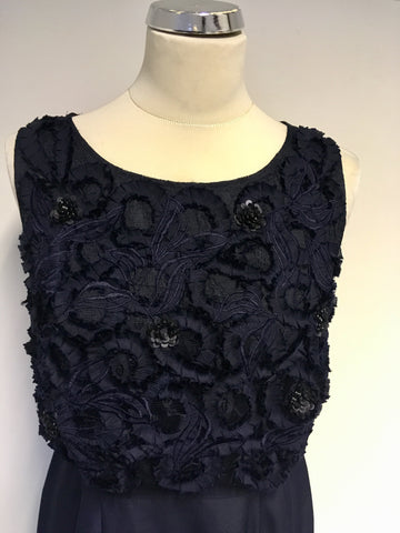 MONSOON DARK BLUE APPLIQUÉ & SEQUIN TRIM TOP SPECIAL OCCASION DRESS SIZE 12