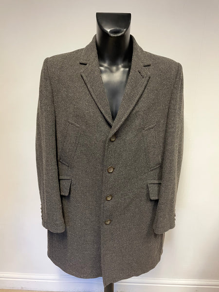 TED BAKER GREY HERRINGBONE WOOL BLEND OVERCOAT SIZE 6 UK XL