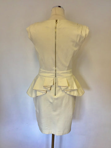 BRAND NEW TED BAKER CREAM PEPLUM TRIM PENCIL DRESS SIZE 2 UK 10