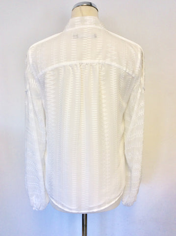 KAREN MILLEN WHITE PUSSY BOW TIE LONG SLEEVE BLOUSE SIZE 12