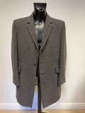 TED BAKER GREY HERRINGBONE WOOL BLEND OVERCOAT SIZE 6 UK XL