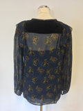 LK BENNETT LETICIA BLUE FLORAL PRINT SILK TOP SIZE 12