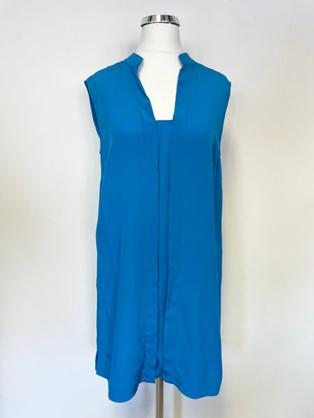 HOBBS KINGFISHER BLUE 100% SILK SLEEVELESS SHIFT DRESS SIZE 8