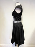 KAREN MILLEN BLACK ,WHITE & MESH TRIMMED CAP SLEEVE FIT & FLARE DRESS SIZE 10