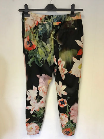 TED BAKER BLACK FLORAL BLOOM CIGARETTE PANTS SIZE 1 UK 10