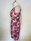 LK BENNETT PINK & GREEN FLORAL PRINT SILK BLEND PENCIL DRESS SIZE 12