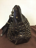 MULBERRY DARK BROWN LEATHER JULIE RIO WOVEN BODY SHOULDER BAG