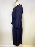 LK BENNETT NAVY BLUE BOW TRIM COTTON & SILK PENCIL DRESS & JACKET SUIT SIZE 10