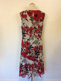 WINDSMOOR RED,WHITE,BLACK & GREY FLORAL PRINT DRESS SIZE 16