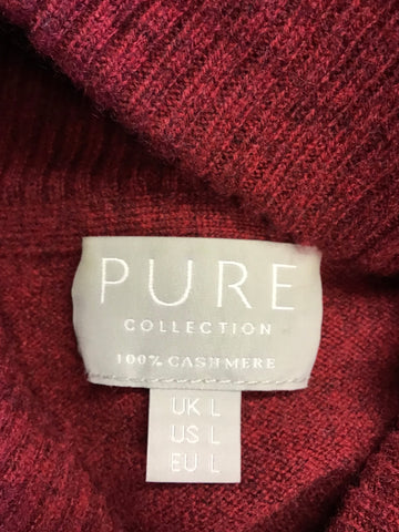 BRAND NEW PURE COLLECTION DEEP RED /GROUSE COLLARED 100% CASHMERE JUMPER SIZE L