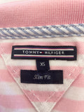 TOMMY HILFIGER PINK & WHITE STRIPED SHORT SLEEVE POLO SHIRT SIZE XS