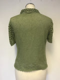 WHISTLES GREEN CROCHET KNIT SHORT SLEEVE CARDIGAN SIZE 2 UK 10/12