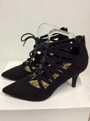 MARKS & SPENCER BLACK SUEDE LACE UP HEELS SIZE 6/39