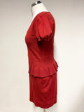 KAREN MILLEN RED FINE KNIT SHORT SLEEVED PEPLUM TRIM PENCIL DRESS  SIZE 4 UK 12/14