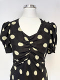 WHISTLES BLACK & CREAM SPOT SILK SHORT SLEEVE TEA DRESS SIZE 8