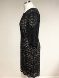 HOBBS BLACK LACE OVER BEIGE HALF SLEEVE SPECIAL OCCASION PENCIL DRESS SIZE 12